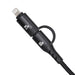 Night Mode Fast Charging Data Cable - A black fast charging data cable with a braided design and two distinct connectors. It features a logo.