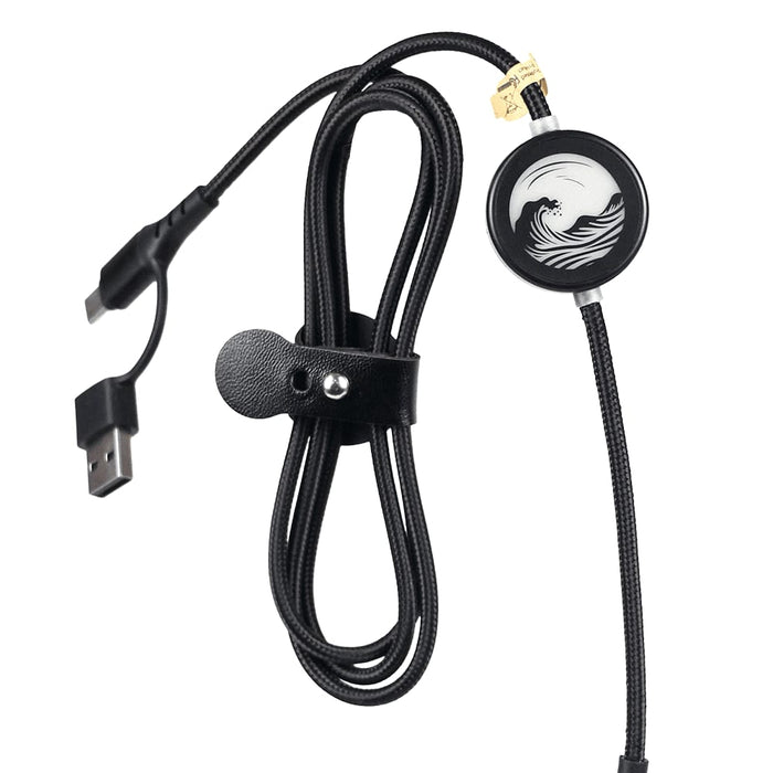Night Mode Fast Charging Data Cable - A black fast charging data cable with a wave design on the connector and a strap for organisation.