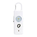Safety Alarm Keychain - A white safety alarm keychain featuring a round light and a carabiner clip, with a logo on the front.
