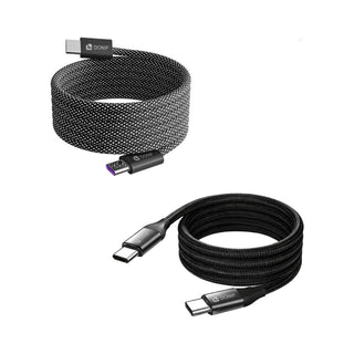 100W Magnetic Round Braided Charging Cable - A magnetic round braided charging cable in black, featuring USB connectors and a logo.