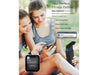 WaterH Boost Smart Bottle 32oz (946ml) - A drink bottle in black and blue with a lid, alongside two people using a smartphone. The bottle has a logo.