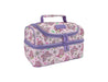 Sachi 'Style 235' Insulated Double Decker Lunch Bag - A double-decker lunch bag in purple and pink, featuring a butterfly and floral design, with a top handle and zippers.