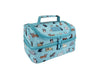 Sachi 'Style 235' Insulated Double Decker Lunch Bag - An insulated double decker lunch bag in light blue with a playful dog print, featuring a zipper and a handle.