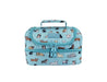 Sachi 'Style 235' Insulated Double Decker Lunch Bag - A teal insulated double-decker lunch bag featuring various dog illustrations and a zip closure. It has a handle and a logo.