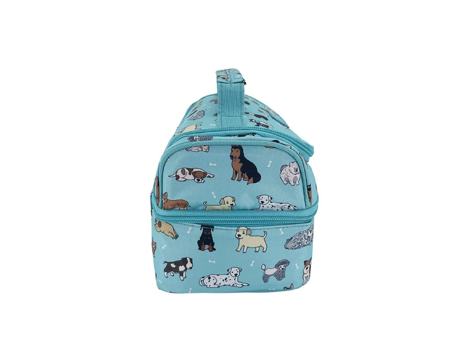 Sachi 'Style 235' Insulated Double Decker Lunch Bag - An insulated double decker lunch bag in light blue, featuring a playful dog print and a zip closure.