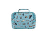 Sachi 'Style 235' Insulated Double Decker Lunch Bag - A turquoise insulated double-decker lunch bag featuring various dog illustrations and a branded logo.
