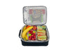 Sachi Insulated Junior XL Lunch Bag - A black insulated lunch bag filled with sandwiches, fruit, and snacks in compartments, showcasing a variety of colours.