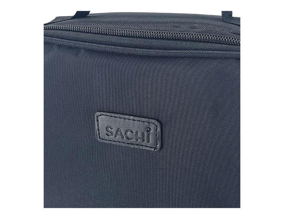 Sachi Insulated Junior XL Lunch Bag - A dark grey insulated lunch bag with a textured surface and a logo patch. It features a zippered closure.