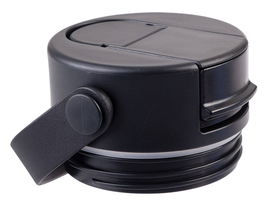 Oasis Sorrento 900ml Vacuum Sipper Bottle - A drink bottle lid in black with a spout and secure closing mechanism, featuring a logo on the side.