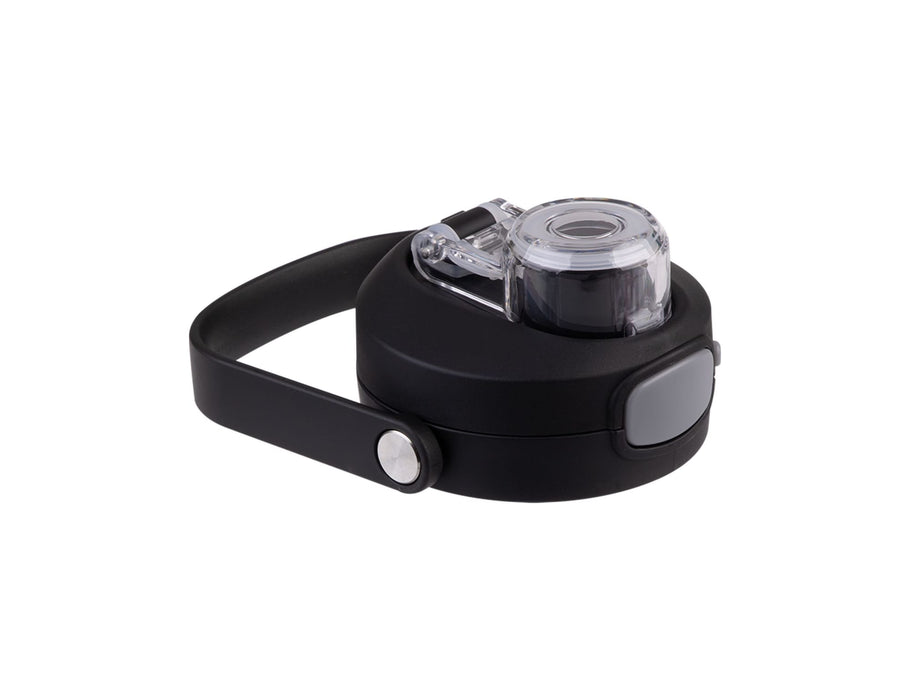 Oasis Capri 750ml Vacuum Quick Release Lid Bottle - A drink bottle with a black body and clear quick-release lid, featuring a sturdy handle and button mechanism.