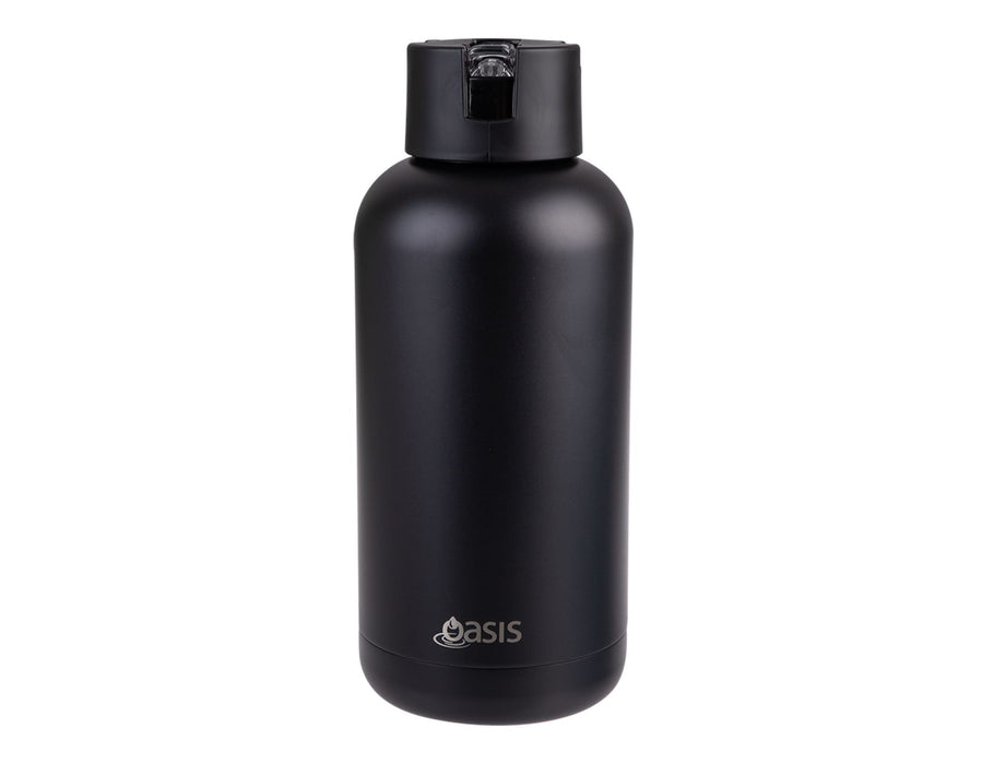 Oasis Moda 1.5L Vacuum Bottle - A drink bottle in matte black, featuring a top lid with a spout and a logo. Holds 1.5 litres.