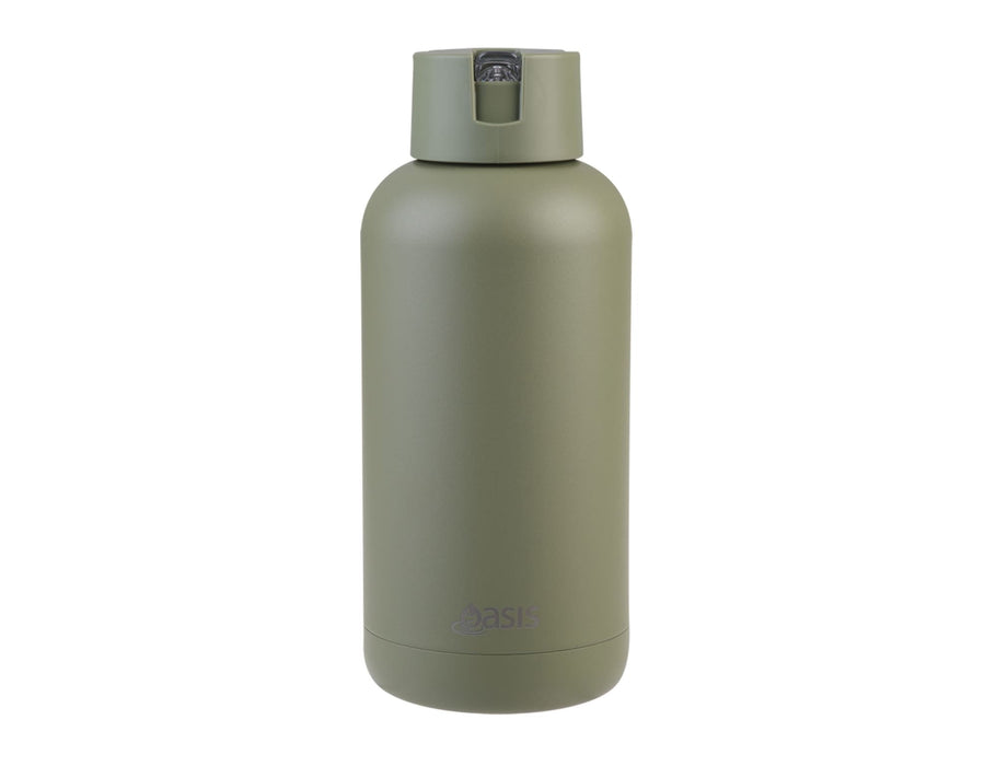 Oasis Moda 1.5L Vacuum Bottle - A drink bottle in matte olive green, featuring a secure lid and a small branding logo on the front.