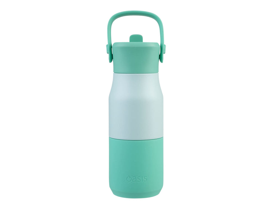 Oasis 400ml Insulated "JNR" Sipper Bottle - A drink bottle in mint green, featuring a two-tone design and a carry handle, with a logo on the base.