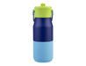 Oasis 400ml Insulated "JNR" Sipper Bottle - A drink bottle featuring a two-tone design in navy blue and light blue, topped with a bright green lid and a carrying handle.