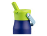 Oasis 400ml Insulated "JNR" Sipper Bottle - A drink bottle with a navy blue body, green lid, and light blue handle, featuring a straw attachment.