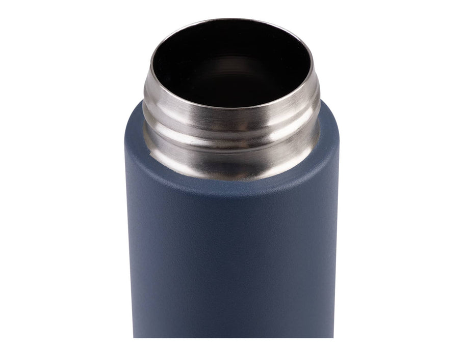 Oasis 250ml Insulated "Skinny Mini" Drink Bottle - A drink bottle in a dark blue colour with a stainless steel opening and a matte finish. It features a logo.