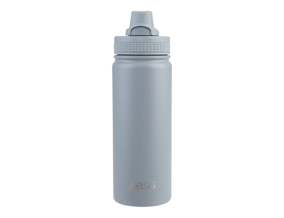 Oasis Challenger 550ml Vacuum Quick Release Cap Bottle - A drink bottle in matte grey with a quick release cap and a logo on the side.