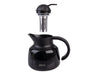 Oasis 750ml Insulated Teapot with Strainer - A black insulated teapot with a strainer, featuring a logo on the front.