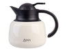 Oasis 750ml Insulated Teapot with Strainer - An insulated teapot in cream and black, featuring a strainer and a handle, with a logo on the front.