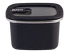 Oasis Microwave Safe Rectangular S/S Container 500ml - A rectangular stainless steel container in black with a clear lid and a silicone seal. It features a logo.