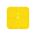3-Section Dog Enrichment Lick Mat - A yellow, three-section dog enrichment lick mat with honeycomb, bone, and textured patterns. It features a logo.