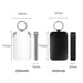 Mini Power Bank with Flashlight - A mini power bank with flashlight in black and white, featuring keyring attachments and specifications displayed.