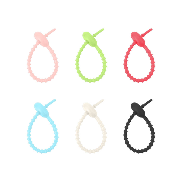 Custom Felt Hanging Tag - A set of six custom felt logo hanging tags in pink, green, red, light blue, white, and black. Each tag features a loop design.