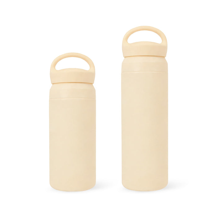 350ML/500ML Double Wall Stainless Steel Drink Bottle with Handle - A drink bottle set featuring a double wall design in a soft beige colour, with handles for easy carrying.