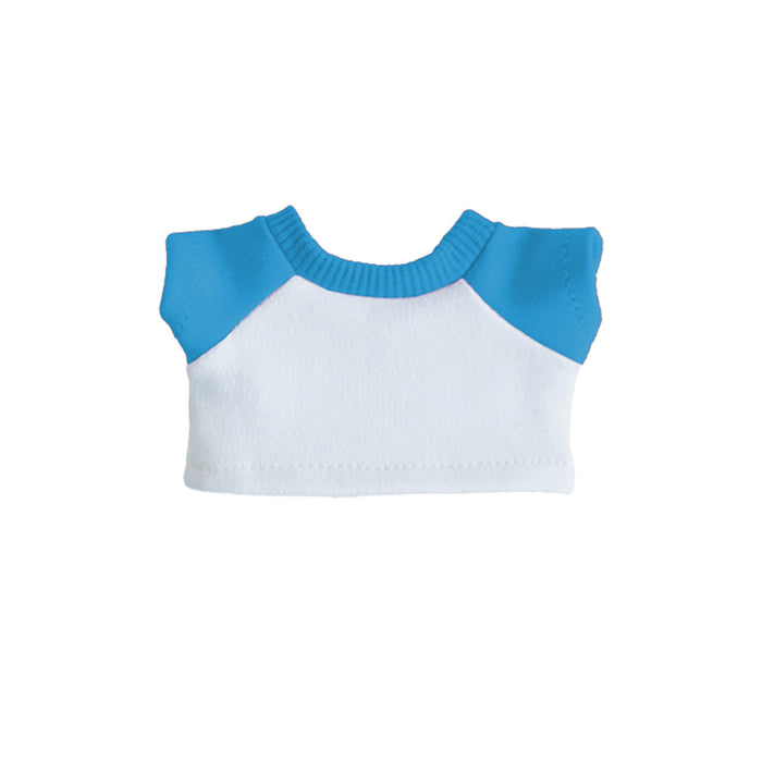 Plush Doll Raglan T-Shirt - A plush raglan t-shirt featuring blue sleeves and a white body, designed for a doll.