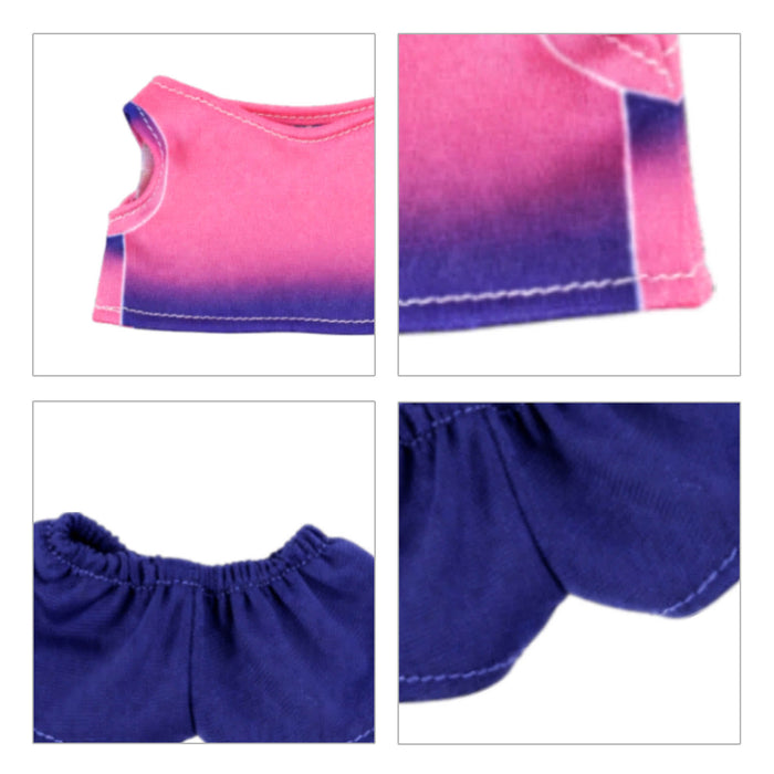 Plush Doll Jersey Outfit (15–17cm Doll) - A plush doll outfit featuring a pink ombre top and a navy blue skirt, with elastic waistband details.