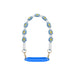Woven Flower Tumbler Strap - A drink bottle strap in blue with woven flowers in white and yellow, featuring metal clips for attachment.