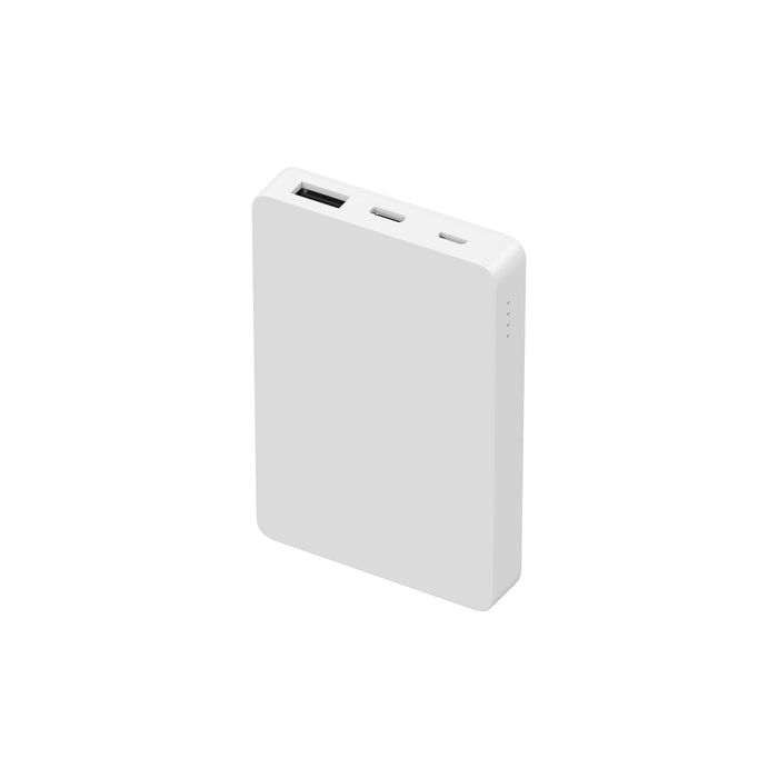 5000mah Square Power Bank - A square, white 5000mAh power bank with USB and USB-C ports and a logo on the surface.