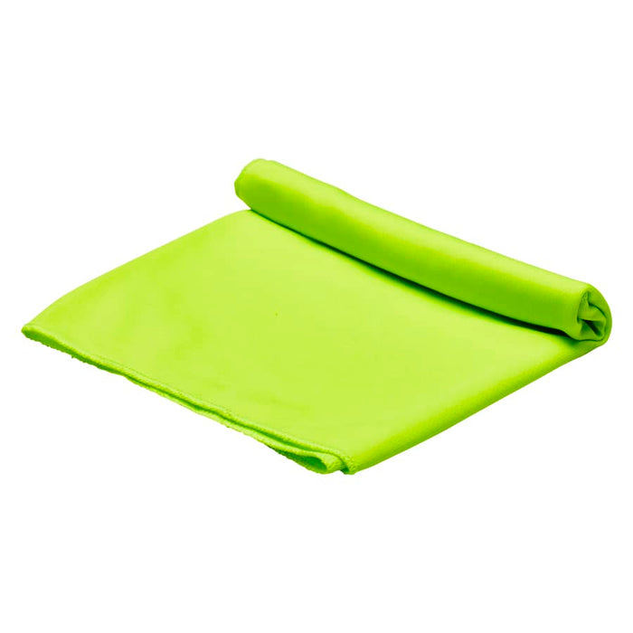 Cooling Towel - A bright green cooling towel, neatly rolled at one end, designed for leisure and outdoor activities.