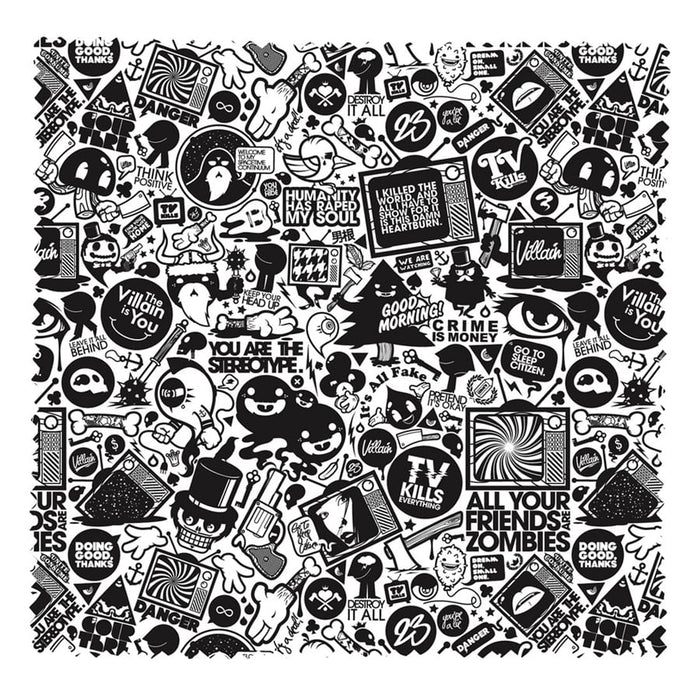 Medium Micro Fibre Cloth - A medium microfiber cleaning cloth featuring a black and white design with various quirky graphics and patterns.
