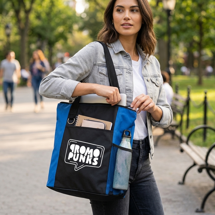 Zippered Tote Bag with Mesh Pocket