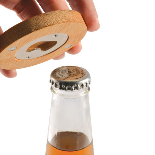 Discus Bamboo Bottle Opener Coaster - Custom Promotional Product