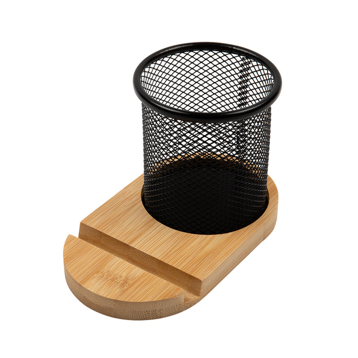 Bamboo Pen Tidy Phone Stand - Custom Promotional Product