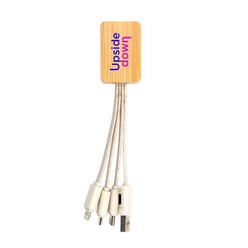 Sprite Square Bamboo Charging Cable - Custom Promotional Product