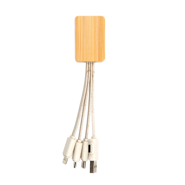 Sprite Square Bamboo Charging Cable - Custom Promotional Product