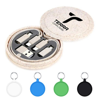 USB Adapter Charger Set - Recycled Wheat (Round) - Custom Promotional Product