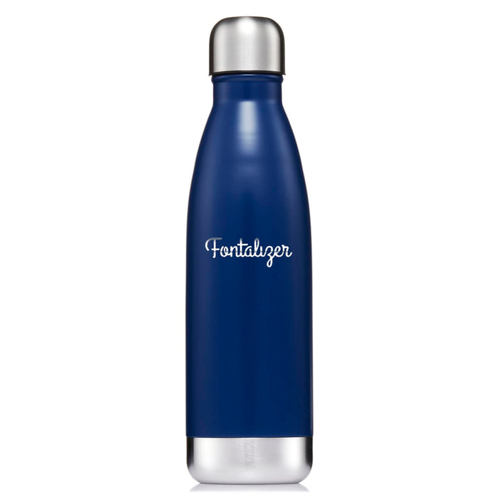 Classic 500ml Water Bottle - A drink bottle with a sleek navy blue design and a stainless steel top featuring a logo.