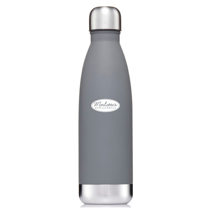 Classic 500ml Water Bottle - A drink bottle in grey with a stainless steel cap and a logo on the body.