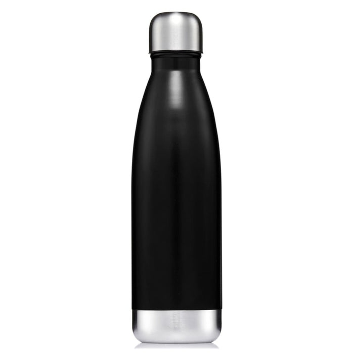 Classic 500ml Water Bottle - A drink bottle in black with a stainless steel top, featuring a sleek design and a logo.