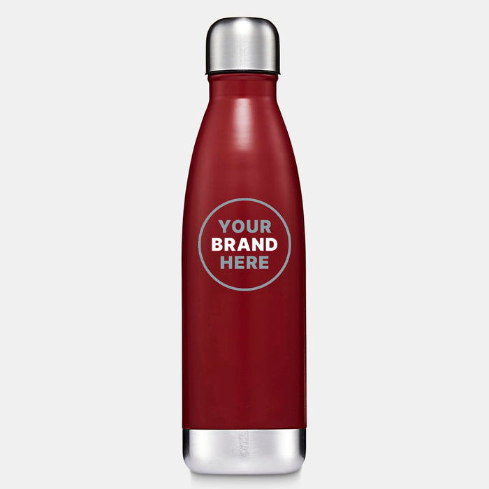Classic 500ml Water Bottle - A drink bottle in a deep red colour with a silver lid and a circular logo area.