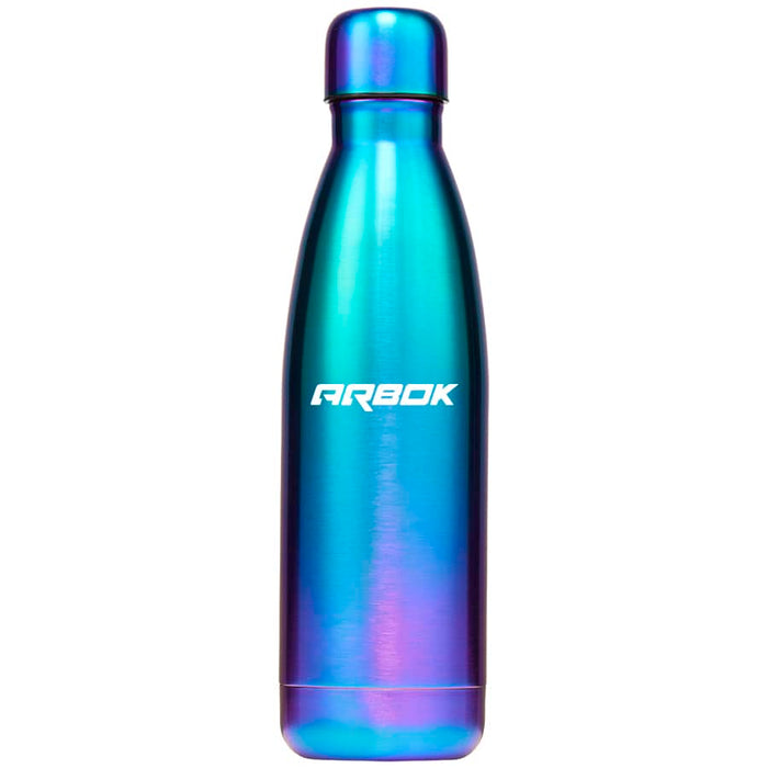 Classic 500ml Water Bottle - A drink bottle in a gradient of blue and purple metallic colours, featuring a logo on the side.