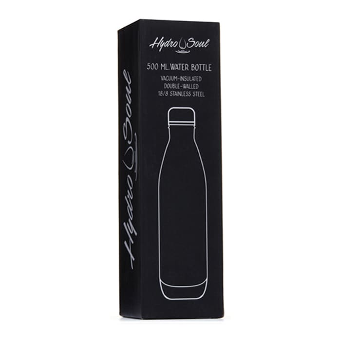 Classic 500ml Water Bottle - A drink bottle in a sleek black box. The bottle is stainless steel and features a logo.