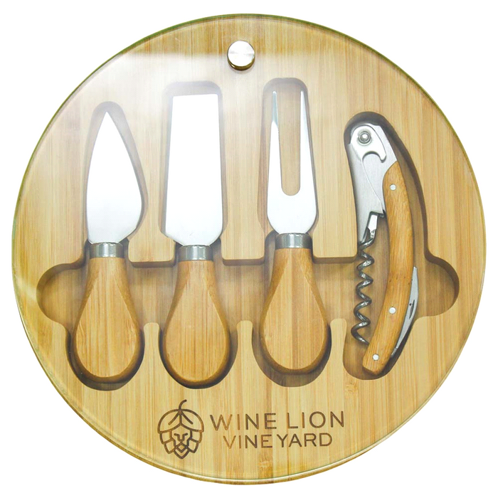 Trekk Round Bamboo Glass Cheese Set - Custom Promotional Product