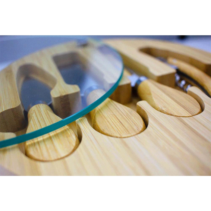Trekk Round Bamboo Glass Cheese Set - Custom Promotional Product