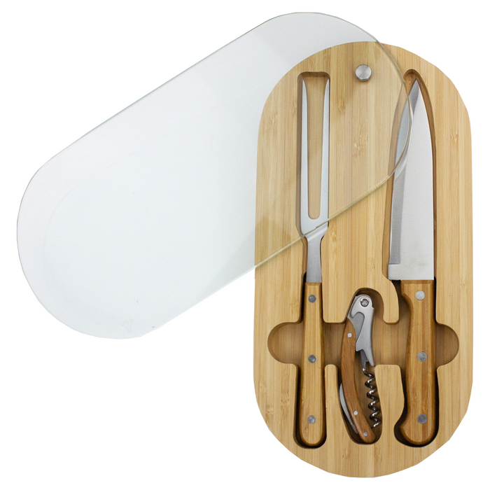 Trekk Oval Bamboo Glass Knife Set - Custom Promotional Product