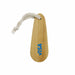 Bamboo Paddle Nail File - A bamboo paddle nail file with a rope handle and a logo, showcasing a natural wood colour.